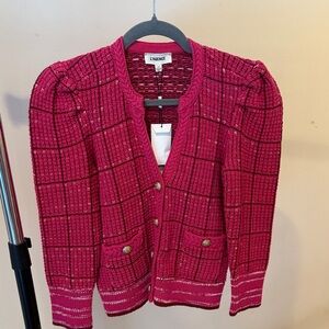 L'AGENCE Pink Knit Cardigan with Button Details